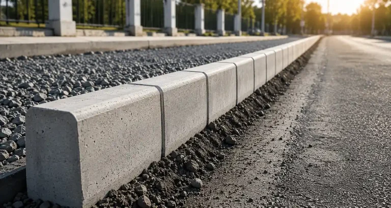 Pemandangan Kanstin trotoar konstruksi di sore hari