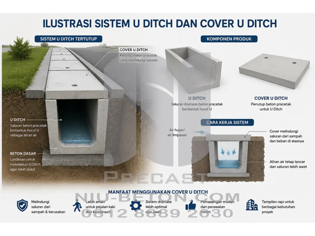 Alat Pemasangan Cover U Ditch Ilustrasi sistem U Ditch dan cover